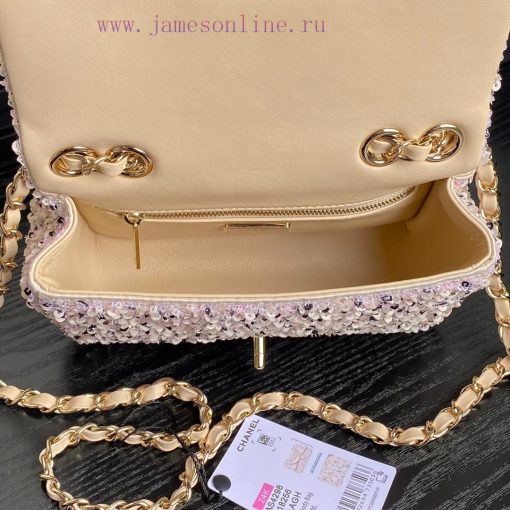 Chanel Bag Chanel 24K runway AS4298 sequin stripe CFPink and white sequins interweave with e ced2evjn - Image 8