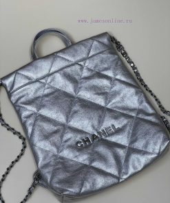 Chanel Bag 𝟮𝟮𝗯𝗮𝗴 premium silver small backpack made of original silver calf leather, with a 4cy0p7w6