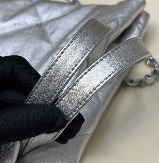 Chanel Bag 𝟮𝟮𝗯𝗮𝗴 premium silver small backpack made of original silver calf leather, with a 4cy0p7w6 - Image 7