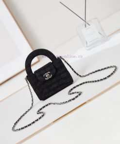 Chanel Bag 24B Advanced Handicraft Workshop "Printed Denim Denim" Kelly Black Gray Grid Deni 9ljmekav