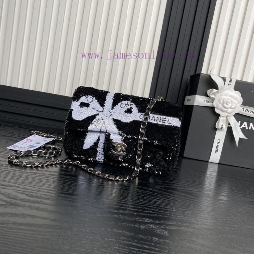 Chanel Bag Chanel 24B limited edition AS4418 bow CF black and white sequins, with a sparklin d41l50zj - Image 2