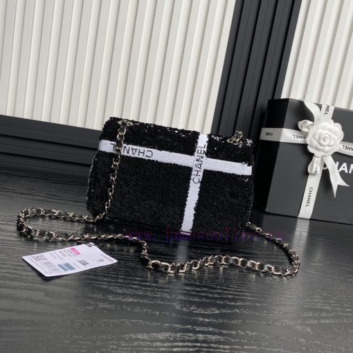Chanel Bag Chanel 24B limited edition AS4418 bow CF black and white sequins, with a sparklin d41l50zj - Image 3