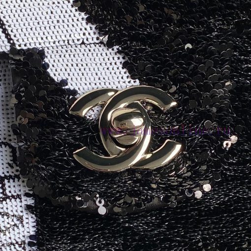 Chanel Bag Chanel 24B limited edition AS4418 bow CF black and white sequins, with a sparklin d41l50zj - Image 4