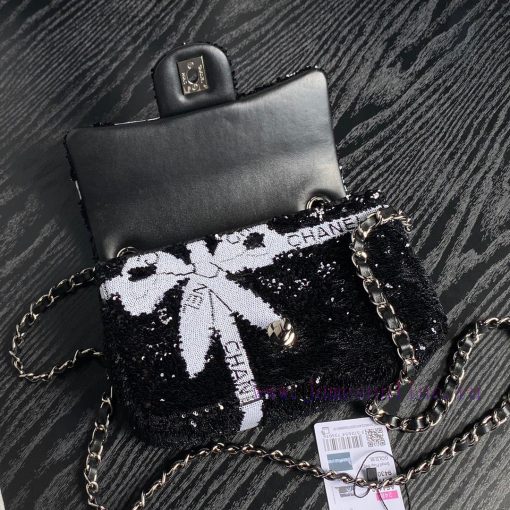 Chanel Bag Chanel 24B limited edition AS4418 bow CF black and white sequins, with a sparklin d41l50zj - Image 8
