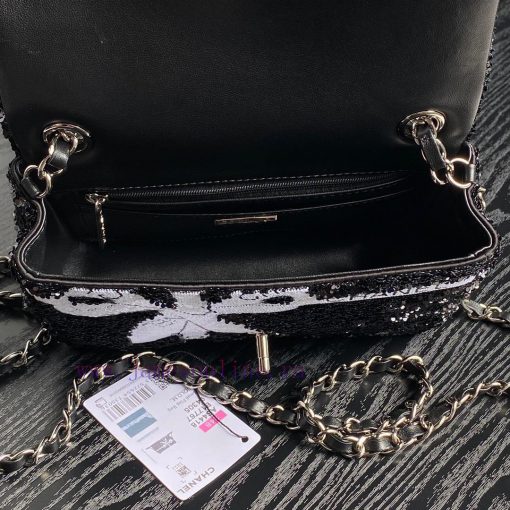 Chanel Bag Chanel 24B limited edition AS4418 bow CF black and white sequins, with a sparklin d41l50zj - Image 9