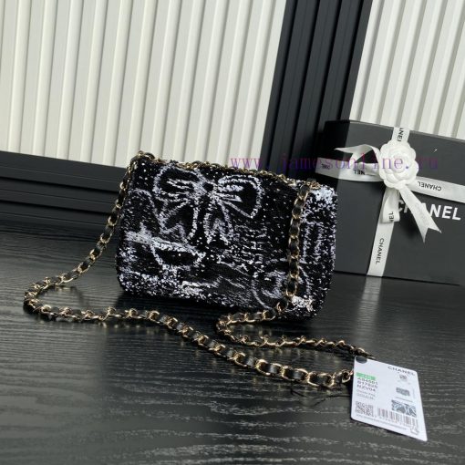 Chanel Bag Chanel 24B Limited Edition AS4561 Bow CF Black and White Glitter, with its sparkl gumdxzjl - Image 3