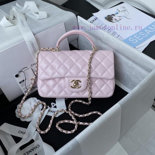 Chanel Bag Light gold Chanel 21K latest Mini CF handle handbag AS2431 classic diamond grille yac8yy43 - Image 2