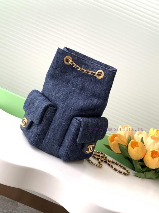Chanel Bag 25C Early Spring Vacation Series Denim Backpack Shoulder Straps Still Leather Cha xagorffo