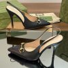 2024 G Home New GUcc 𝐢 Horseneck Buckle Exposed Heel Shallow Mouth Thin Heel High Heel Point17nai5fc