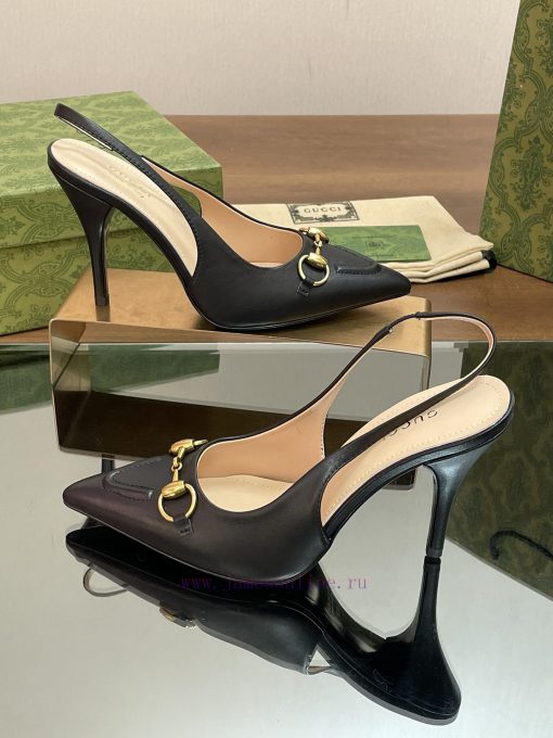 2024 G Home New GUcc 𝐢 Horseneck Buckle Exposed Heel Shallow Mouth Thin Heel High Heel Point17nai5fc