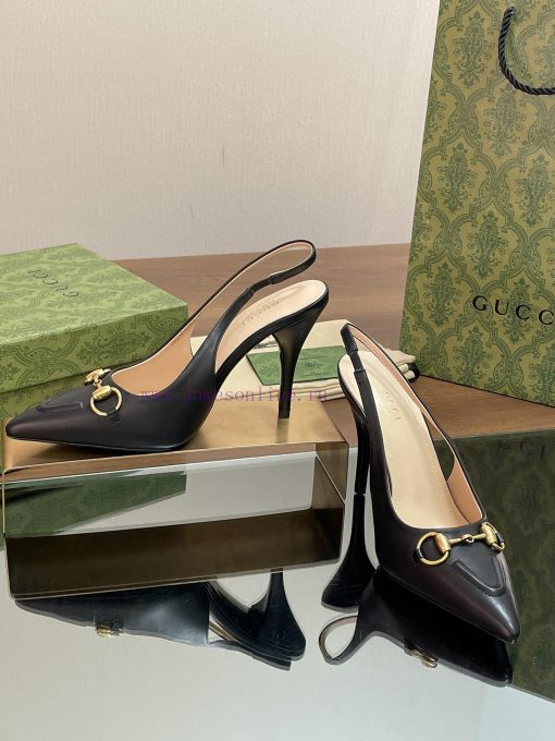 2024 G Home New GUcc 𝐢 Horseneck Buckle Exposed Heel Shallow Mouth Thin Heel High Heel Point17nai5fc - Image 5