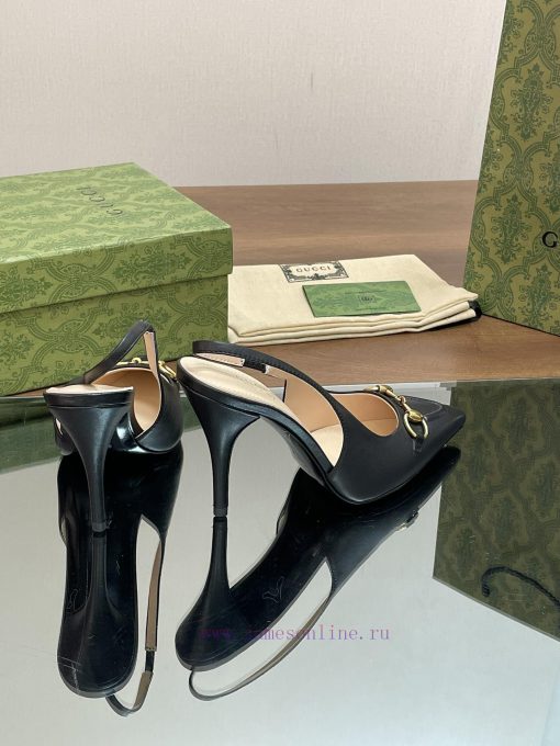 2024 G Home New GUcc 𝐢 Horseneck Buckle Exposed Heel Shallow Mouth Thin Heel High Heel Point17nai5fc - Image 8