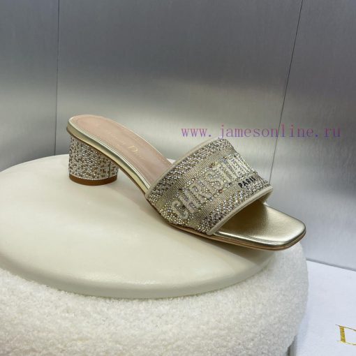Dior 2024 DWAY Spring/Summer New One Word Drag Color blocked Hot Diamond Women's Shoes CD Lejlvyyn11 - Image 6
