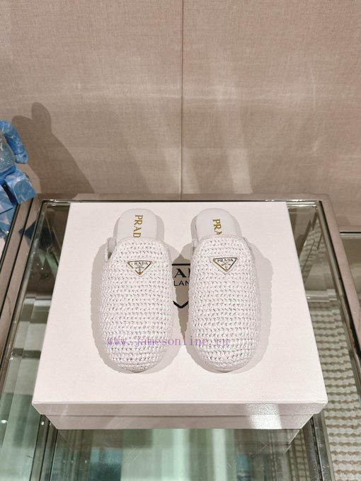 -24Ss new Prada woven round headed flat bottomed M ü ller half slippersThe upper of this Le g2tuzwko - Image 2