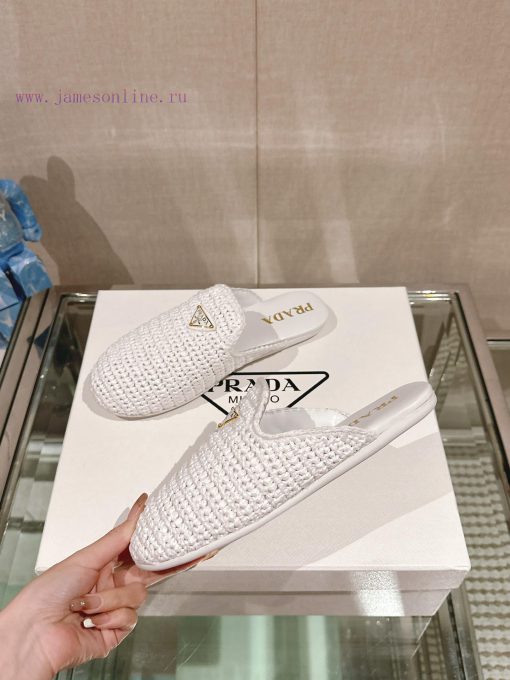 -24Ss new Prada woven round headed flat bottomed M ü ller half slippersThe upper of this Le g2tuzwko - Image 3