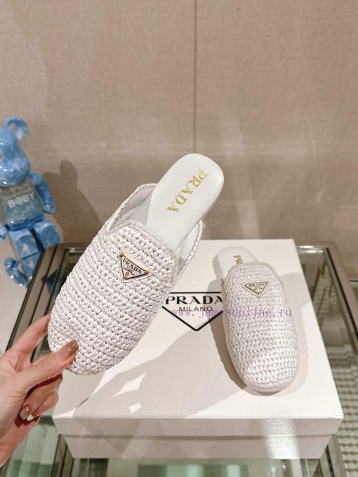 -24Ss new Prada woven round headed flat bottomed M ü ller half slippersThe upper of this Le g2tuzwko - Image 5
