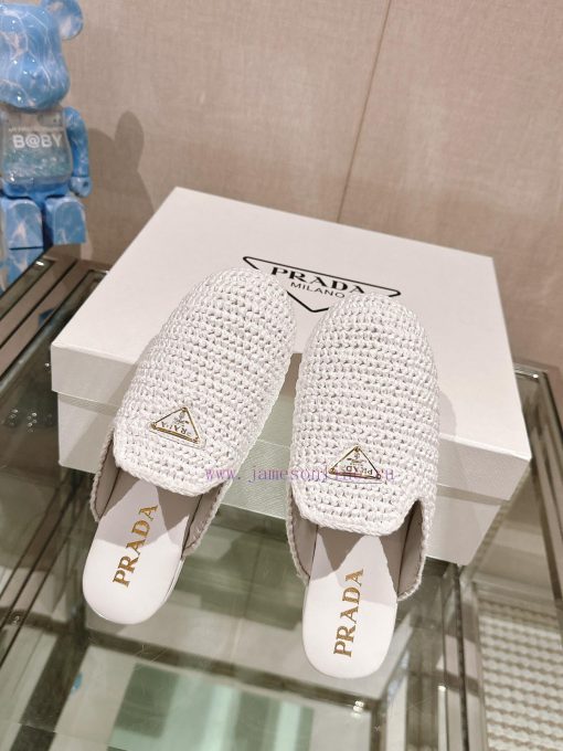 -24Ss new Prada woven round headed flat bottomed M ü ller half slippersThe upper of this Le g2tuzwko - Image 6