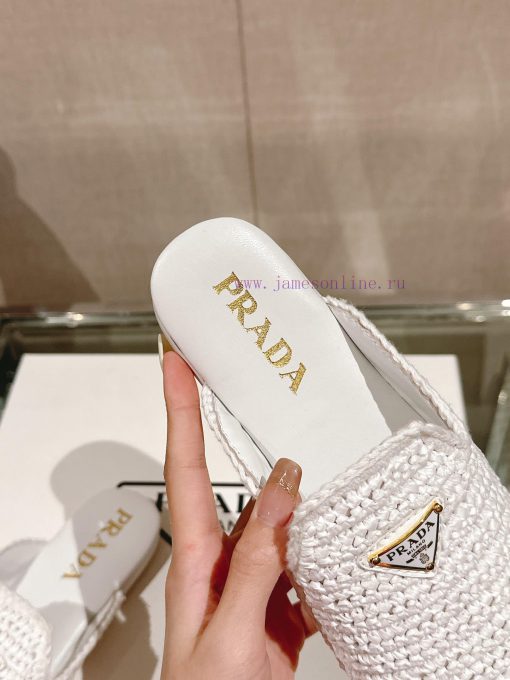 -24Ss new Prada woven round headed flat bottomed M ü ller half slippersThe upper of this Le g2tuzwko - Image 7