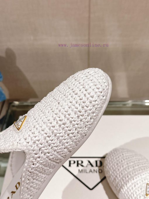 -24Ss new Prada woven round headed flat bottomed M ü ller half slippersThe upper of this Le g2tuzwko - Image 8