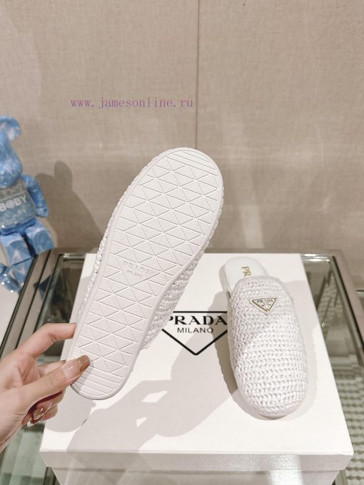 -24Ss new Prada woven round headed flat bottomed M ü ller half slippersThe upper of this Le g2tuzwko - Image 10
