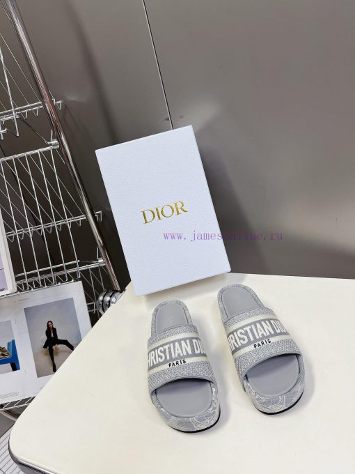 Top tierDior Classic Cotton 3D Stereoscopic Embroidery Printed Thick Bottom Cool Slippers Loetkg38z0 - Image 2