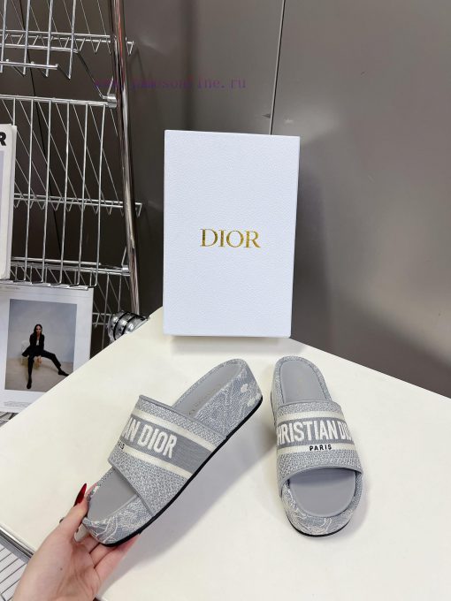 Top tierDior Classic Cotton 3D Stereoscopic Embroidery Printed Thick Bottom Cool Slippers Loetkg38z0 - Image 5