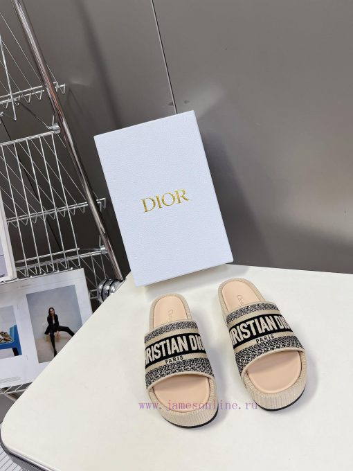 Top tierDior Classic Cotton 3D Stereoscopic Embroidery Printed Thick Bottom Cool Slippers Lomlm6wy9n - Image 2