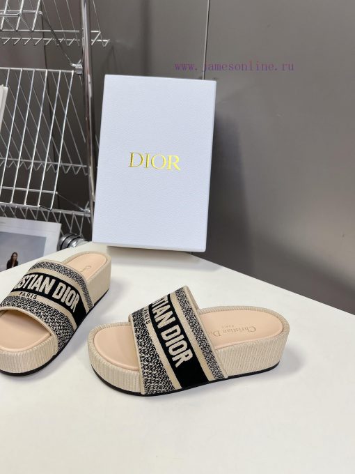 Top tierDior Classic Cotton 3D Stereoscopic Embroidery Printed Thick Bottom Cool Slippers Lomlm6wy9n - Image 4