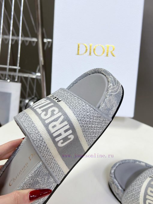 Top tierDior Classic Cotton 3D Stereoscopic Embroidery Printed Thick Bottom Cool Slippers Loetkg38z0 - Image 9