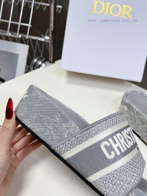 Top tierDior Classic Cotton 3D Stereoscopic Embroidery Printed Thick Bottom Cool Slippers Loetkg38z0 - Image 10