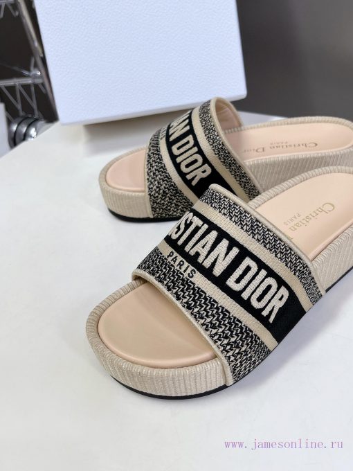 Top tierDior Classic Cotton 3D Stereoscopic Embroidery Printed Thick Bottom Cool Slippers Lomlm6wy9n - Image 8