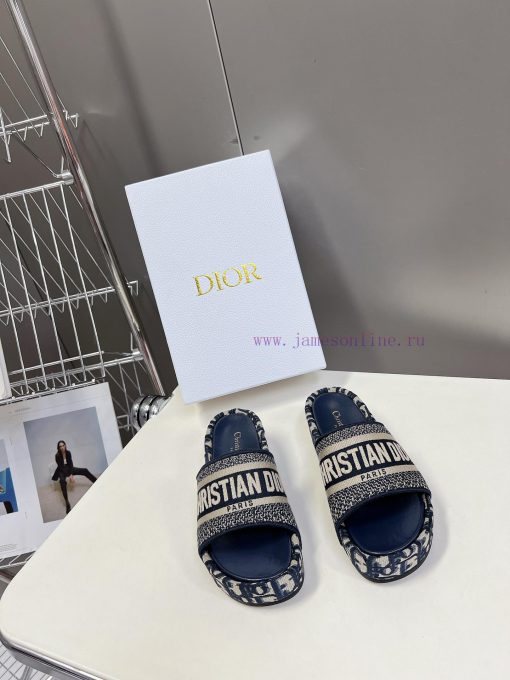 Top tierDior Classic Cotton 3D Stereoscopic Embroidery Printed Thick Bottom Cool Slippers Lok38b60ig - Image 2
