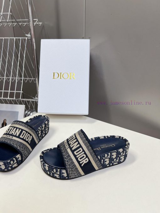 Top tierDior Classic Cotton 3D Stereoscopic Embroidery Printed Thick Bottom Cool Slippers Lok38b60ig - Image 4