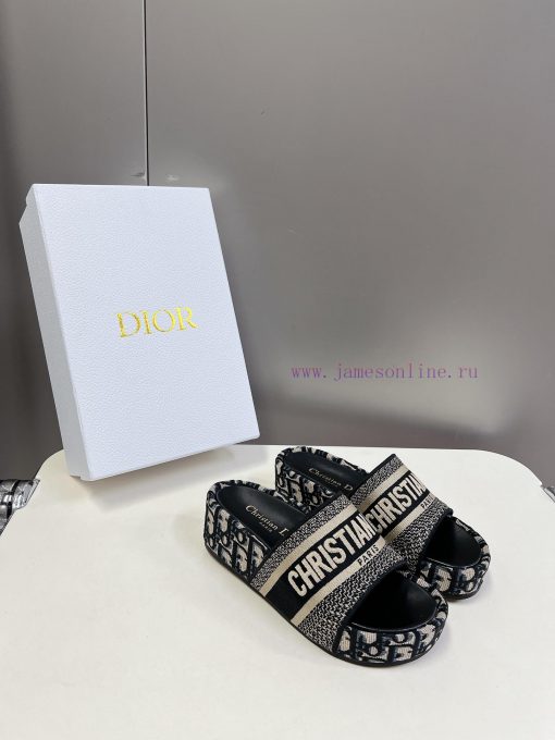 Top tierDior Classic Cotton 3D Stereoscopic Embroidery Printed Thick Bottom Cool Slippers Lo42e9sd8k