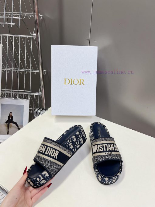 Top tierDior Classic Cotton 3D Stereoscopic Embroidery Printed Thick Bottom Cool Slippers Lok38b60ig - Image 5