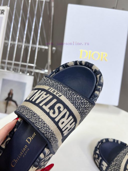 Top tierDior Classic Cotton 3D Stereoscopic Embroidery Printed Thick Bottom Cool Slippers Lok38b60ig - Image 8