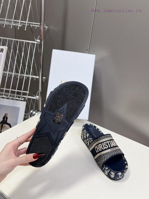 Top tierDior Classic Cotton 3D Stereoscopic Embroidery Printed Thick Bottom Cool Slippers Lok38b60ig - Image 10