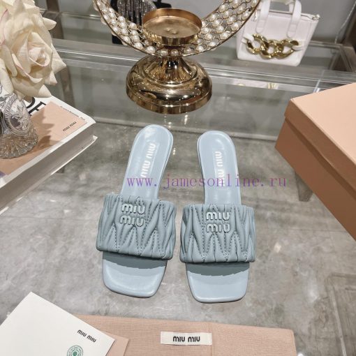 Miu Miu 2024 Spring/Summer New Soft Sheepskin Wrinkled Face Cool Slippers SeriesSweet and samcz7fiam - Image 2
