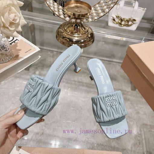 Miu Miu 2024 Spring/Summer New Soft Sheepskin Wrinkled Face Cool Slippers SeriesSweet and samcz7fiam - Image 4