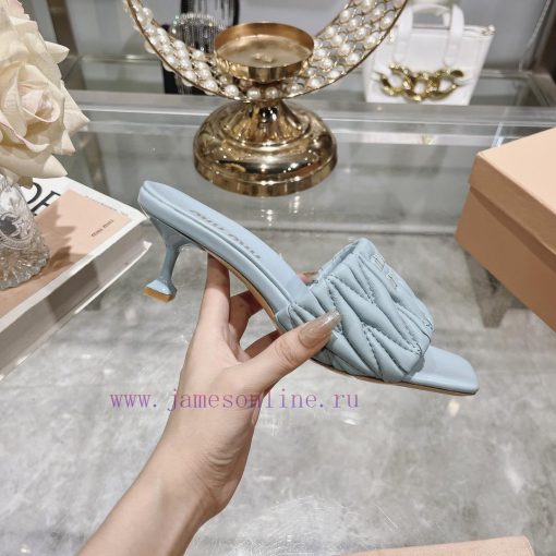 Miu Miu 2024 Spring/Summer New Soft Sheepskin Wrinkled Face Cool Slippers SeriesSweet and samcz7fiam - Image 5