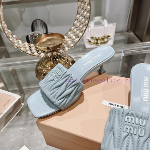 Miu Miu 2024 Spring/Summer New Soft Sheepskin Wrinkled Face Cool Slippers SeriesSweet and samcz7fiam - Image 6