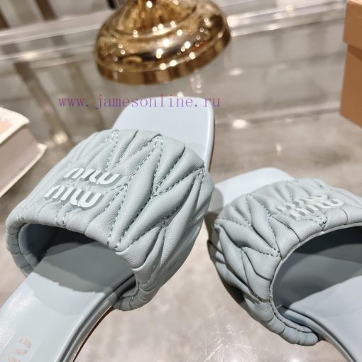 Miu Miu 2024 Spring/Summer New Soft Sheepskin Wrinkled Face Cool Slippers SeriesSweet and samcz7fiam - Image 8