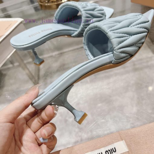 Miu Miu 2024 Spring/Summer New Soft Sheepskin Wrinkled Face Cool Slippers SeriesSweet and samcz7fiam - Image 9
