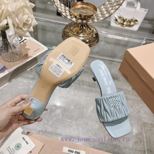 Miu Miu 2024 Spring/Summer New Soft Sheepskin Wrinkled Face Cool Slippers SeriesSweet and samcz7fiam - Image 10