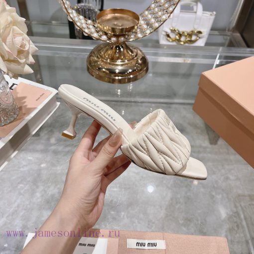 Miu Miu 2024 Spring/Summer New Soft Sheepskin Wrinkled Face Cool Slippers SeriesSweet and sazvnlyiz8 - Image 5