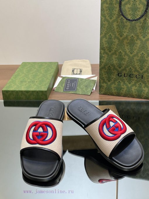 2024 Gucci Lido Series Hot selling Men's Embroidered G G Sandals Summer Interlocking Double fgr2paff - Image 3