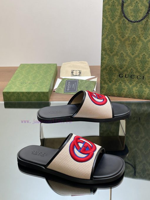 2024 Gucci Lido Series Hot selling Men's Embroidered G G Sandals Summer Interlocking Double fgr2paff - Image 4