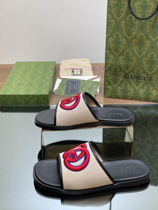 2024 Gucci Lido Series Hot selling Men's Embroidered G G Sandals Summer Interlocking Double fgr2paff - Image 5