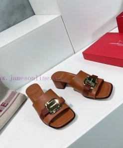 High quality salvatore Ferragamo/Ferragamo 24 spring/summer new Viva thick heel open toe slivtagj5k4