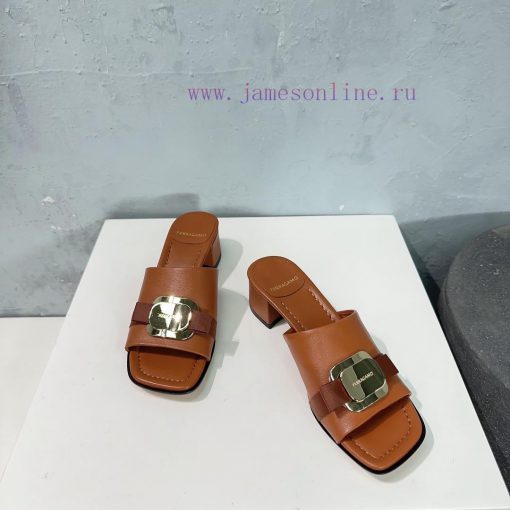 High quality salvatore Ferragamo/Ferragamo 24 spring/summer new Viva thick heel open toe slivtagj5k4 - Image 6